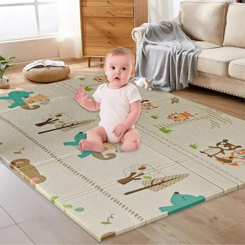 Alfombra de juego plegable para bebé de 71 x 59 pulgadas para el suelo, alfombra de juego gruesa acolchada y ligera de espuma para bebé, tapete de juego suave antideslizante para bebés de 6 a 12 meses