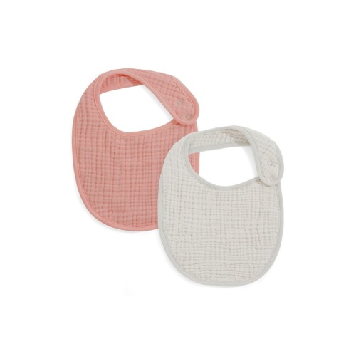 Oilo Assorted 2-Pack Organic Cotton Muslin Baby Bibs - Eggshell/Rose