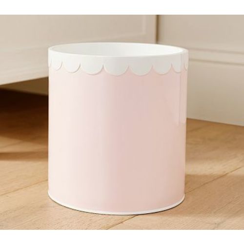 Pink Scalloped Bath Accessories, Trash Can
