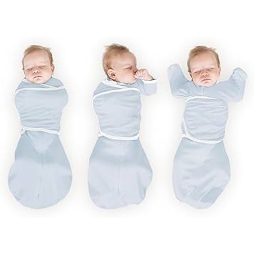 SwaddleDesigns Organic 6-Way Omni Swaddle Sack, Arms Up Swaddle for Newborn, More Options to Calm Startle Reflex, Improves Sleep, Small, 0-3 mo, 6-14 lbs, Soft Blue