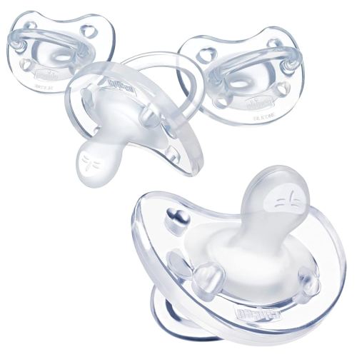Chicco PhysioForma 100% Soft Silicone One Piece Pacifier for Babies Aged 0-6 Months | BPA & Latex Free | Reusable Sterilizing Case | Clear, 4pk