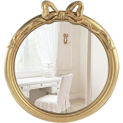 28x28 inch Bow Mirrors for Wall, Round/Circle God Decorative Wall Mounted Mirror, Irregular Mirrors Suitable for Bedroom, Hallway, Living Room Decoration, Bathroom Sink