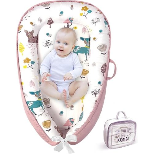 Baby Lounger - Baby Lounger for Newborn 0-24 Months, Co Sleeping Breathable & Soft Baby Nest, Portable and Lightweight Infant Lounger Newborn Babies Essentials Gifts, KOMBI (Pink Rabbit)