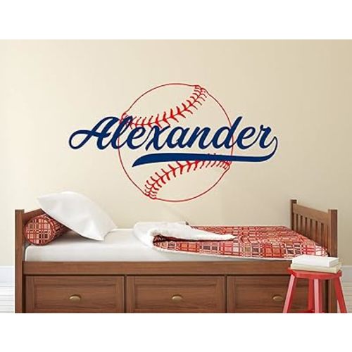 Custom Baseball Name Wall Decal - Nursery Kids Sport Room Decor Art Mural Vinyl Sticker (22"W x 12"H)