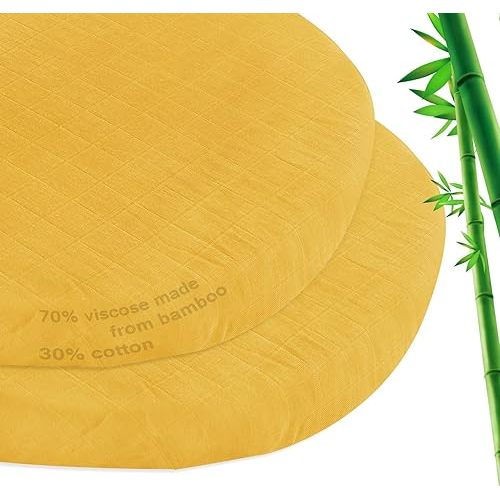 Muslin Bassinet Sheet Fitted 2 Pack for Cradle or Bassinet Pad&Mattress, Soft and Breathable Viscose Made from Bamboo Cotton Muslin Bassinet Sheets (32"x16"x5.5") for Boys and Girls Gift, Yellow