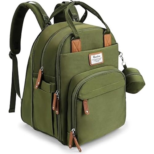 RUVALINO Diaper Bag Backpack-Expandable Baby Bag with up to 50% Capacity -Baby Essentials Bag with Changing Pad Insulated Bottle Holders & Pacifier Case, Waterproof, Army Green XL