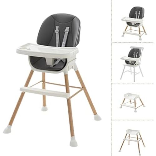 PandaEar Convertible HighChair Junior Seat Stool for Babies Toddlers with Removable Tray & Safety Harness Adjustable Legs, Charcoal Gray