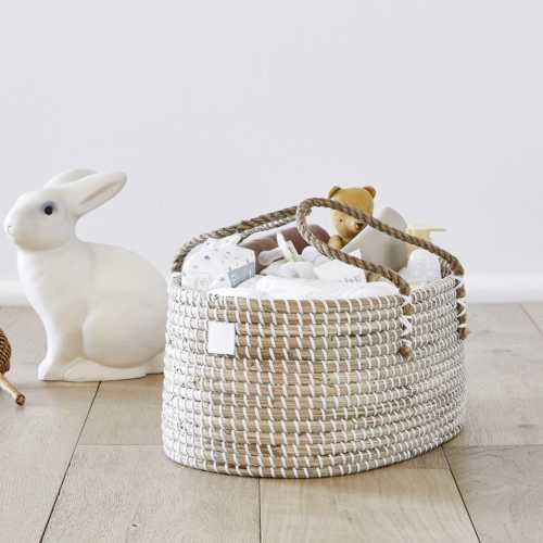 Baby Diaper Caddy Organizer - Seagrass Diaper Caddy Basket - Diaper Basket With Removable Divider - Diaper Storage Caddy