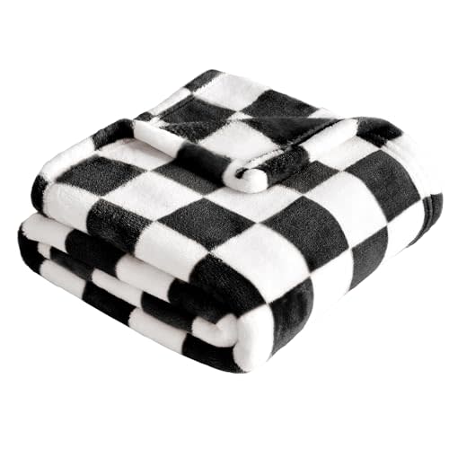 Yurhap Checkered Baby Blanket Fleece Baby Blankets for Boys Girls, Ultra Soft Cozy Fluffy Infant Toddler Newborn Receiving Blankets for Crib Stroller, 30''x40'', Black