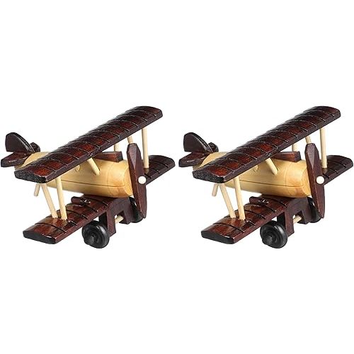 DECHOUS Wooden Vintage Airplane, Small Wooden Airplane Toy, 6x5.5x3 Inch Wood Plane Model Biplane Ornament Wood Plane Nursery Decor for Kids Room Home Table (Pack of 2)
