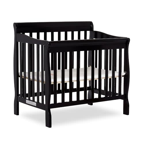 Dream On Me Aden 4-in-1 Convertible Mini Crib In Black, Greenguard Gold Certified, Non-Toxic Finish, New Zealand Pinewood, With 3 Mattress Height Settings