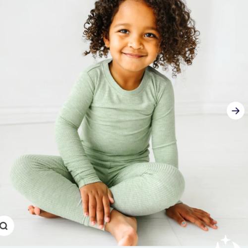 Heather Sage Ribbed Two-Piece Pajama Set - Little Sleepies