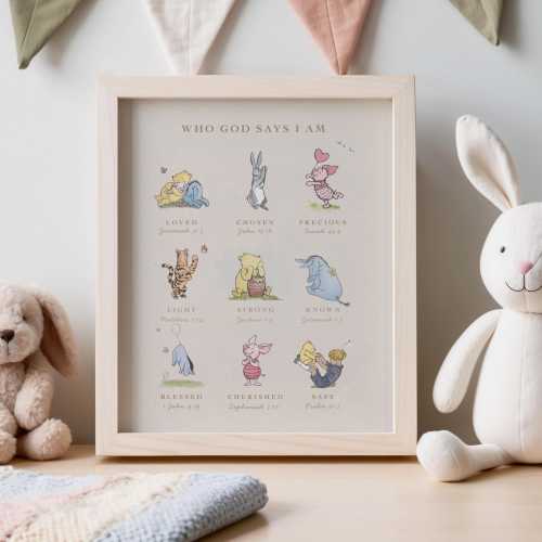 Classic Winnie The Pooh Wall Art, Christian Nursery Decor, Kids Biblical Affirmations, Scripture Print, Kid&#39;s Room, Neutral Nursery - 110