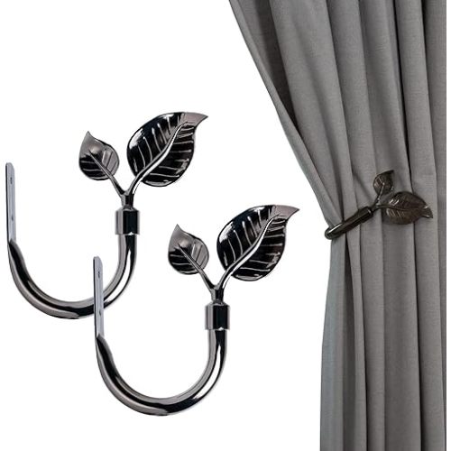 Leaf Shaped Curtain Holdbacks 2pcs, Handmade Metal Curtain Side Holders for Wall, Antique Brass Curtain Tieback Hook Pull Backs for Drapes Window Home Decoration