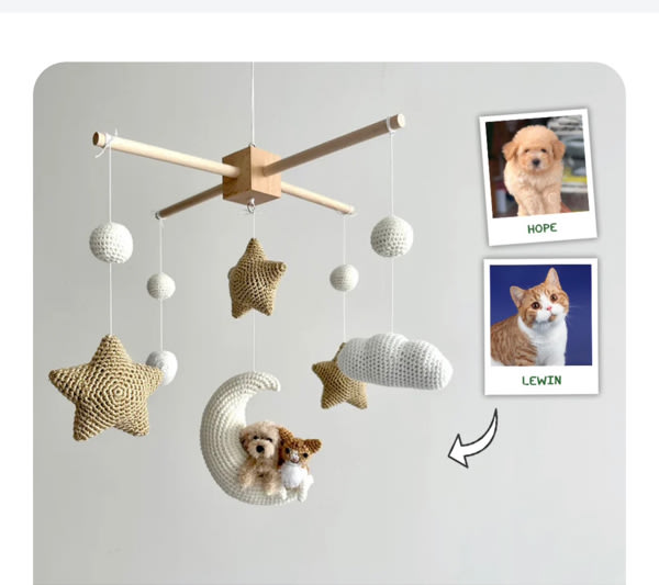 Pet Moon Brown | Custom Crochet Pet Nursery Baby Mobile – My Dollfy