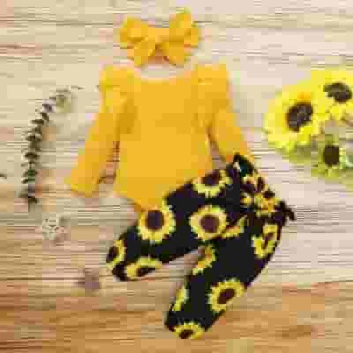Kayannuo Baby Girl Clothes Long Sleeve Fall Winter Clearance Newborn Baby Girl Clothes Infant Outfits Ruffle Sleeve Romper Bodysuit Floral Pants Toddler Girl Outfits,Yellow
