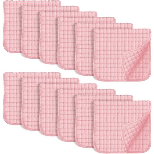 SWEET DOLPHIN 12 Pack Muslin Burp Cloths Large 100% Cotton Hand Washcloths for Baby - Baby Essentials Extra Absorbent and Soft Boys & Girls Milk Spit Up Rags for Newborn Registry - Pink, 20" X10"
