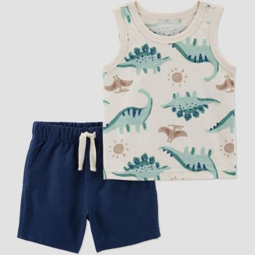 Carter's Just One You® Baby Boys' Dino Top & Bottom Set - Green/Navy Blue 3M
