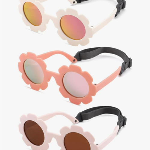 Polarized Baby Sunglasses with Strap - Unbreakable Infant Flowers Sunglasses for Newborn Girls Boys Age 0-12 Months