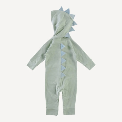 dino hoodie jumpsuit | dusty sage | organic cotton slub