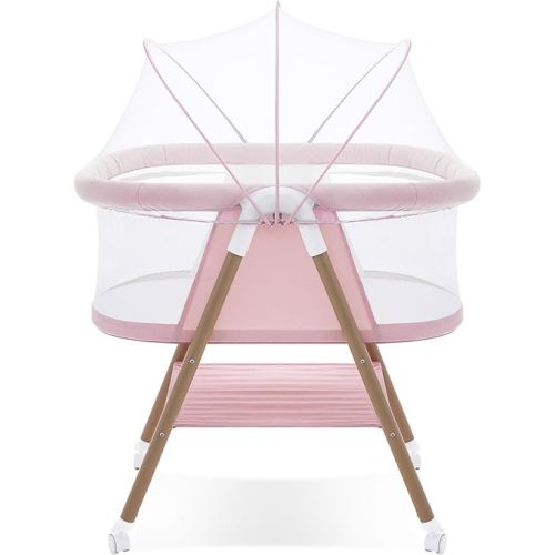 Baby bassinets,3 in1 Baby Crib, Sturdy, Portable & Easy to Assemble,Mosquito net and Portable Bag Included. (Pink)