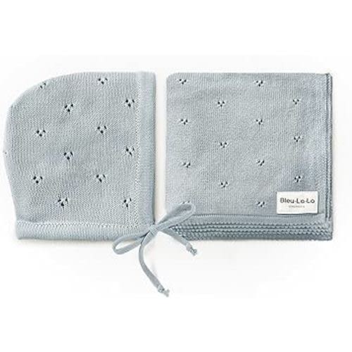Organic Baby Blanket + Hat Gift Set for Boys - 100% Soft Luxury Cotton Receiving Swaddle Blanket + Bonnett Registry for Newborns & Infants (Powder Blue + Hat)