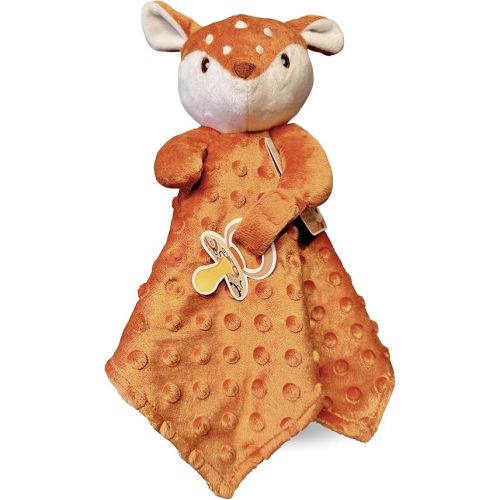 Baby Lovey Security Blanket Newborn - Plush Stuffed Animal with Pacifier Holder, Gender Neutral Baby Gift, Cozy Blanket for Boy & Girl (Fawn Minky Dot)