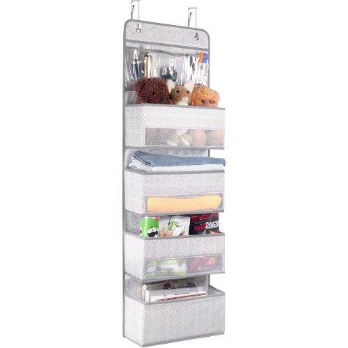 Univivi Door Hanging Organizer Nursery Closet Cabinet Over The Door Organizer with 4 Large Pockets and 3 Small PVC Pockets Door Storage for Cosmetics, Toys and Sundries