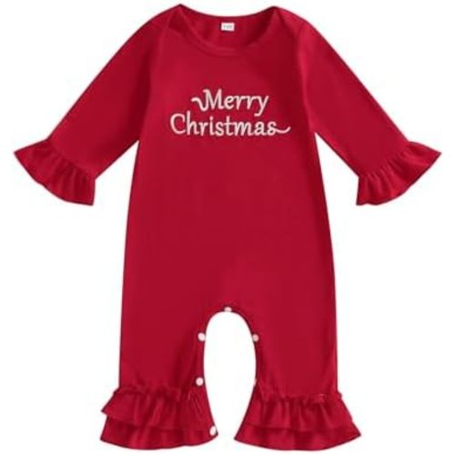 Newborn Baby Girl Outfit Christmas Embroidery Long Sleeve Romper Jumpsuit Fall One Piece Clothes