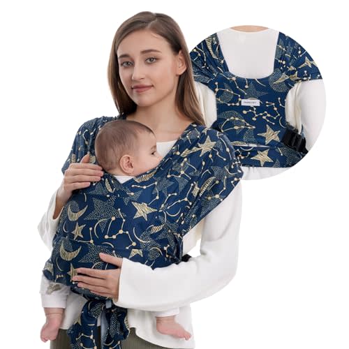 Momcozy Baby Wrap Carrier Skin-Friendly Fabric, Easy to Wear Baby Sling T-Shirt Design, Hands Free Baby Carriers Newborn to Toddler 8-35lbs, Adjustable Buckle Suit for Waist 27-47inch, Starry Sky
