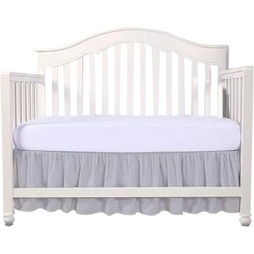 Crib Skirt Dust Ruffle, 100% Natural Cotton, Nursery Crib Toddler Bedding Skirt for Baby Boys or Girls,(Light Grey Solid - 28" x 52"/16" Drop)