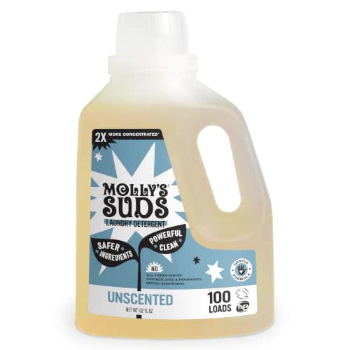 Molly's Suds Liquid Laundry Detergent | Clean Laundry Detergent Soap for Sensitive Skin | 2x Concentrated, High Efficiency (HE) | Unscented - 100 Loads