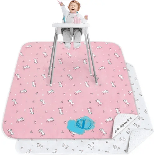 Splat Mat for Under High Chair, 2 Pack High Chair Mat for Floor, Waterproof Mat Washable for Arts and Crafts, Anti-Slip Playtime Mats for Kids, Floors or Tables, Reusable Fabric 42” ×46”
