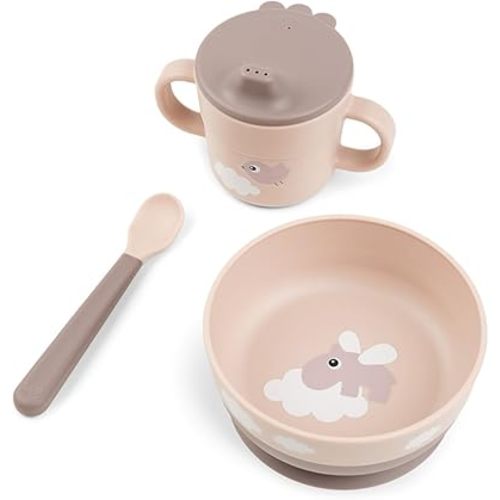 Foodie First Meal Set Happy Clouds Powder – Toddler Bowl, Cup, Spoon, and Suction Plate – BPA-Free, Easy-to-Clean Mealtime Essentials