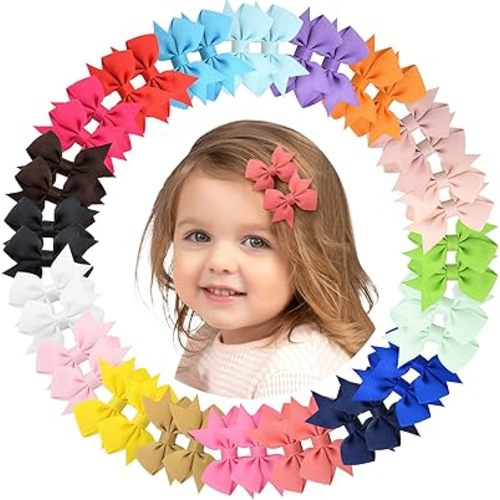 40PCS 2 Inch Baby Hair Bows Clips for Girls Grosgrain Ribbon Fully Lined Infant Hair Clips Accessories for Baby Girls Newborns Toddler in Pairs