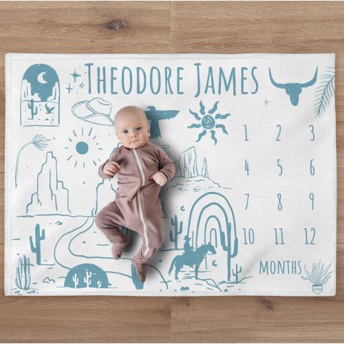 Cowboy Milestone Blanket, Personalized Horse Baby Boy Month Blanket, Desert Nursery Custom Newborn Growth Tracker, New Mom Baby Shower Gift
