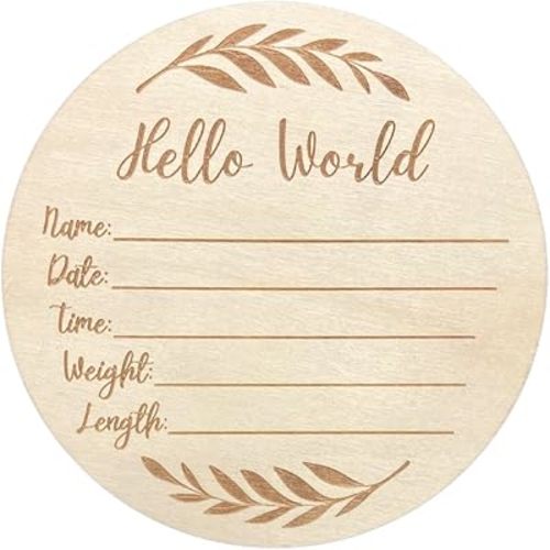 Wooden Baby Announcement Sign for Newborn, Large 6 inch Hello World Newborn Name Sign for Hospital Birth Announcement, Newborn Photography Props for Boys and Girls