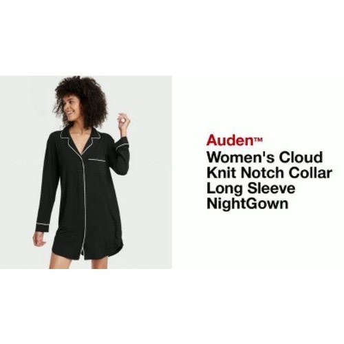 Women's Cloud Knit Notch Collar Long Sleeve Nightgown - Auden™ Green/striped Xl