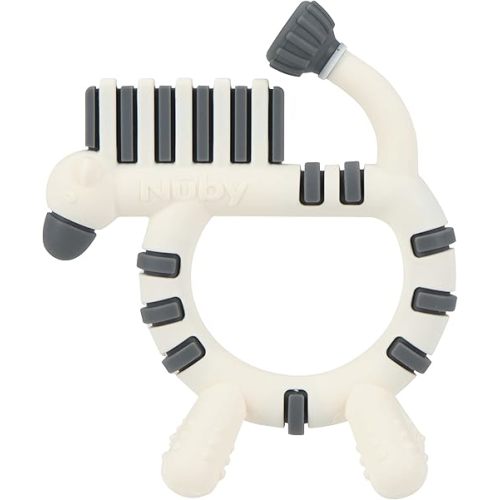 Nuby Geo Zoos Massaging Silicone Teether with Multiple Textures, 3m+, Zebra