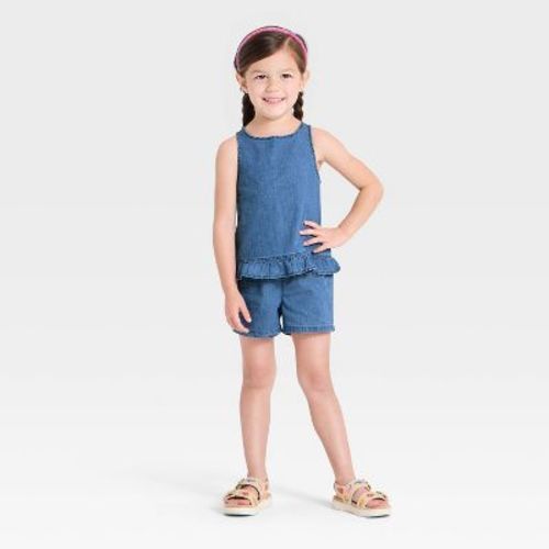 Toddler Girls' Back Bows Tank Top and Shorts Set - Cat & Jack™ Medium Wash 5T