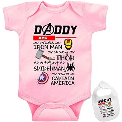 Daddy is ..Superhero -Cute Funny Novelty Shirt Baby Bodysuit Outfit Onesie & Bib