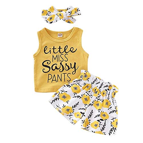 PigMaMa 3 Pcs Infant Baby Girl Clothes Sets Sleeveless Tank Tops Flower Pant Headband Outfits Toddler Clothes