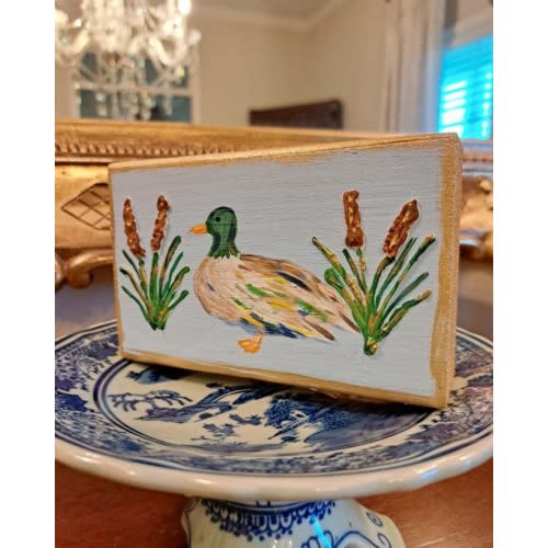 Textured Art Wood Block, Mallard Duck Art, Baby Boy Nursery Art, Grand Millennial Style
