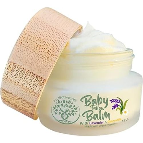 Baby Tallow Balm with Lavender Leaf and Chamomile Extract, Whipped Grass fed/finished Tallow, with Organic Ingredients for Delicate Skin (1.7 oz)