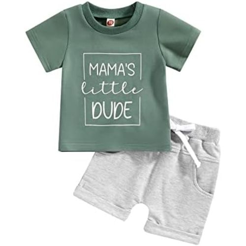 Toddler Baby Boy Clothes Mamas Little Boy Summer Outfit Short Sleeve Letter T Shirt Tops Newborn Rolled Shorts Set