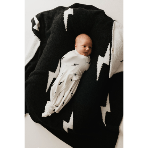 Bamboo Swaddle | White & Black Lightning Bolt