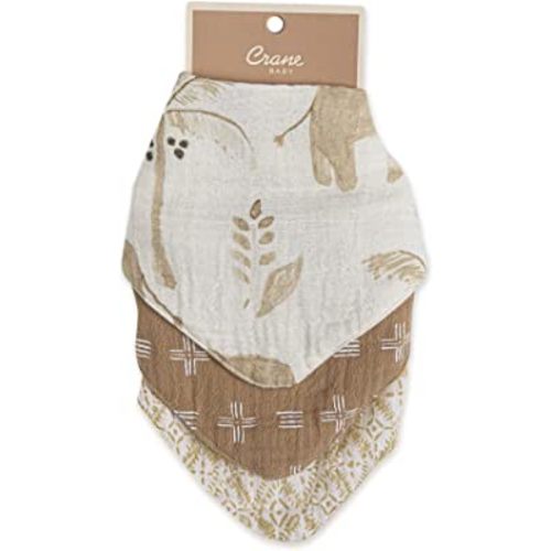 Crane Baby Soft Muslin Baby Bib Set, Adjustable and Absorbent Bandana Style Bibs for Boys and Girls, Safari Animal, 3 Piece, 18.5” x 9”