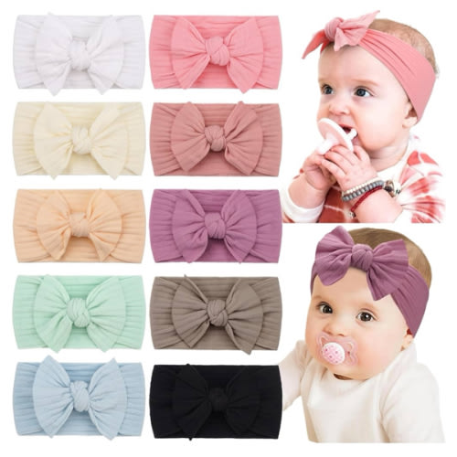 CÉLLOT 10 Colors Super Stretchy Soft Knot Baby Girl Headbands with Hair Bows Nylon Head Wrap For Newborn Baby Girls Infants Toddlers Kids