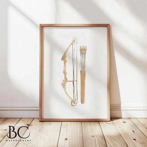 Bow and Arrow Watercolor Art Print: Archery Decor for Kids Room