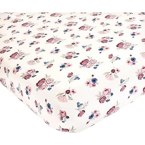 Hudson Baby Unisex Baby Cotton Fitted Crib Sheet, Dusty Rose Floral, One Size